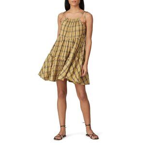 Moon River Plaid Tiered Dress in Yellow Medium Womens Cotton Mini